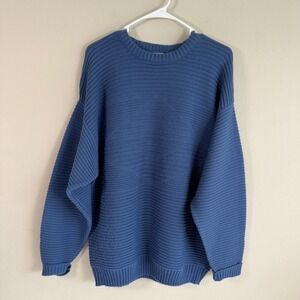 Vintage 90s London Fog TOWNE Blue Textured Knit Sweater L Oversized Slouchy